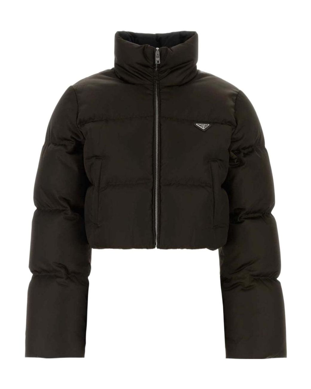 Prada Black Re-Nylon Zipped Cropped Down Jacket