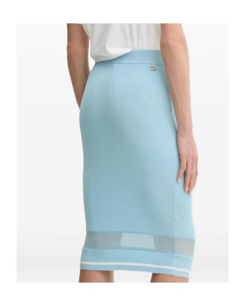 Liu Jo Blue Ribbed-Knit Mesh-Insert Skirt