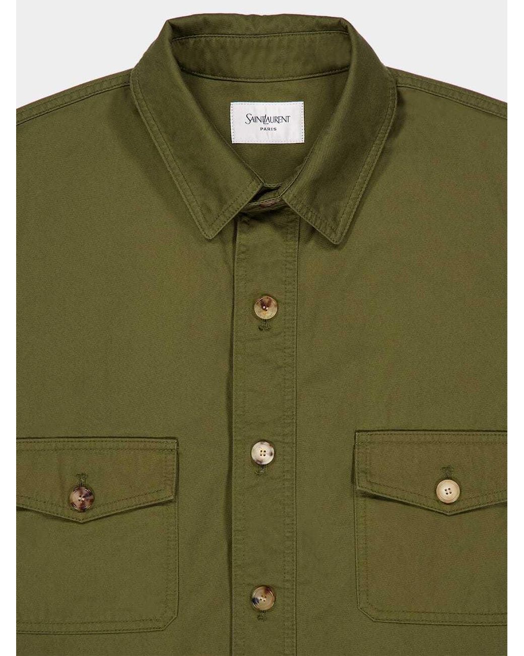 Saint Laurent Green Button-Up Twill Overshirt for men