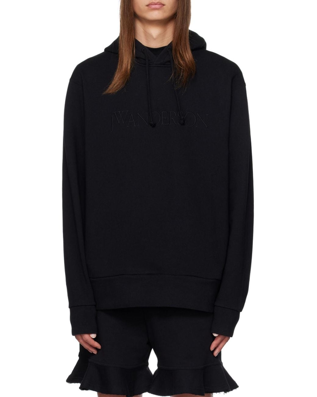 J.W. Anderson Black Jw Anderson Logo Embroidered Drawstring Hoodie for men