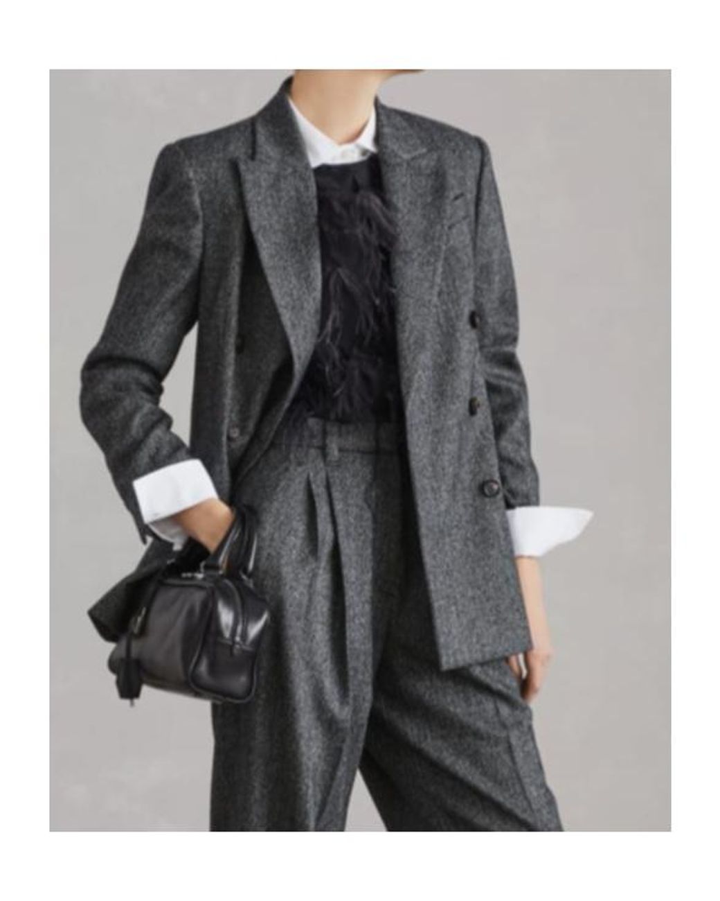 Brunello Cucinelli Gray Herringbone Motif Double-Breasted Blazer