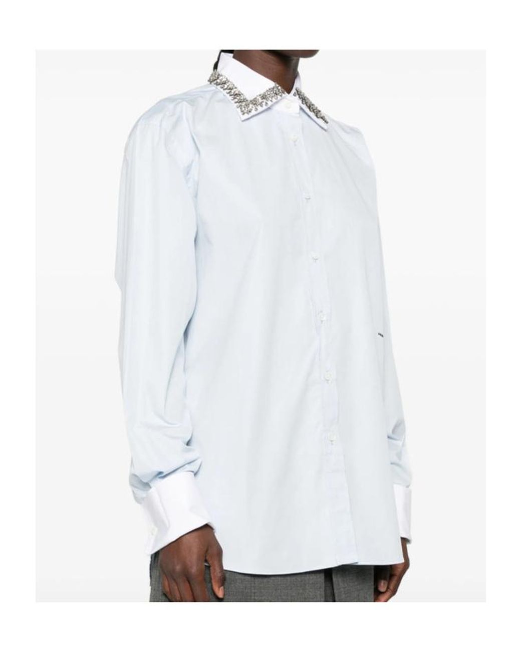 Prada White Embellished Collar Shirt