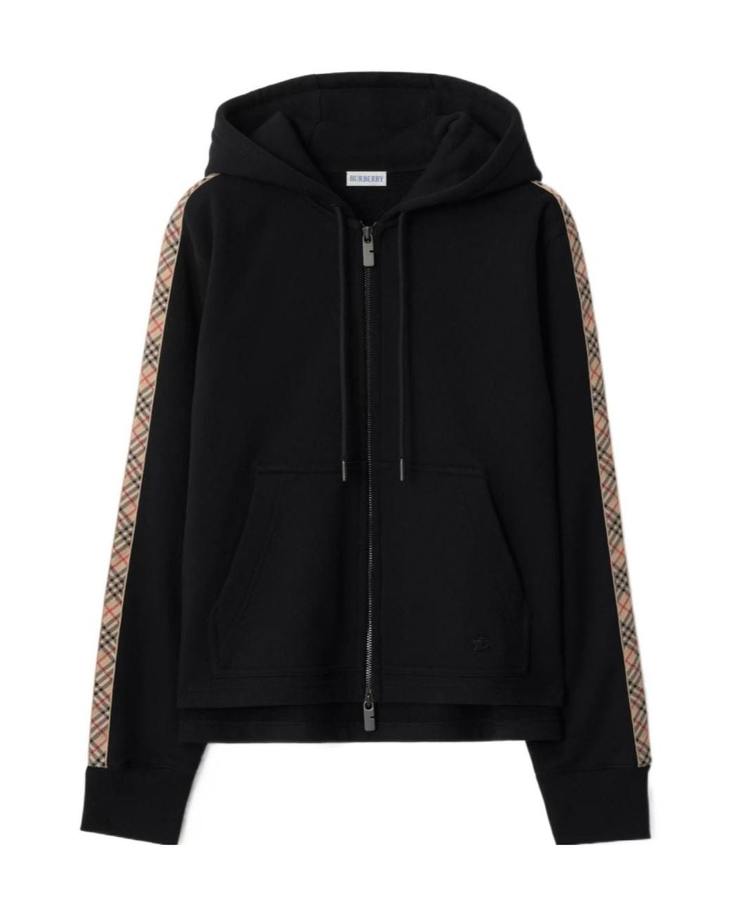 Burberry Black Check Trim Zip-Up Hoodie