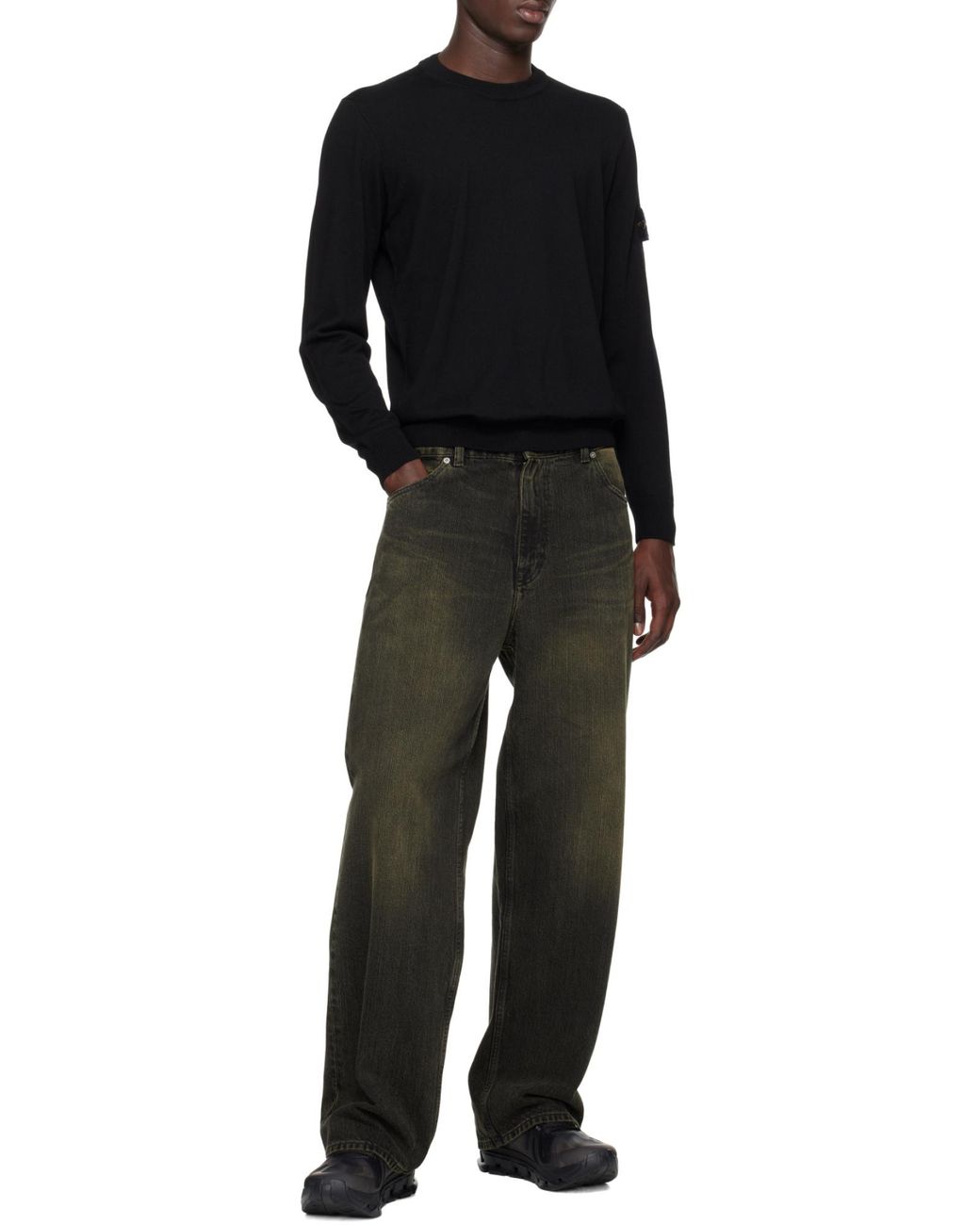 Stone Island Black Logo Patch Crewneck Jumper for men