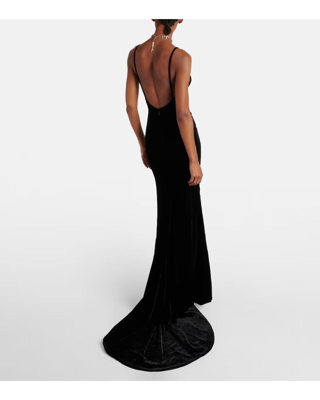 Alessandra Rich Black Velvet Dress With Bow Decoration