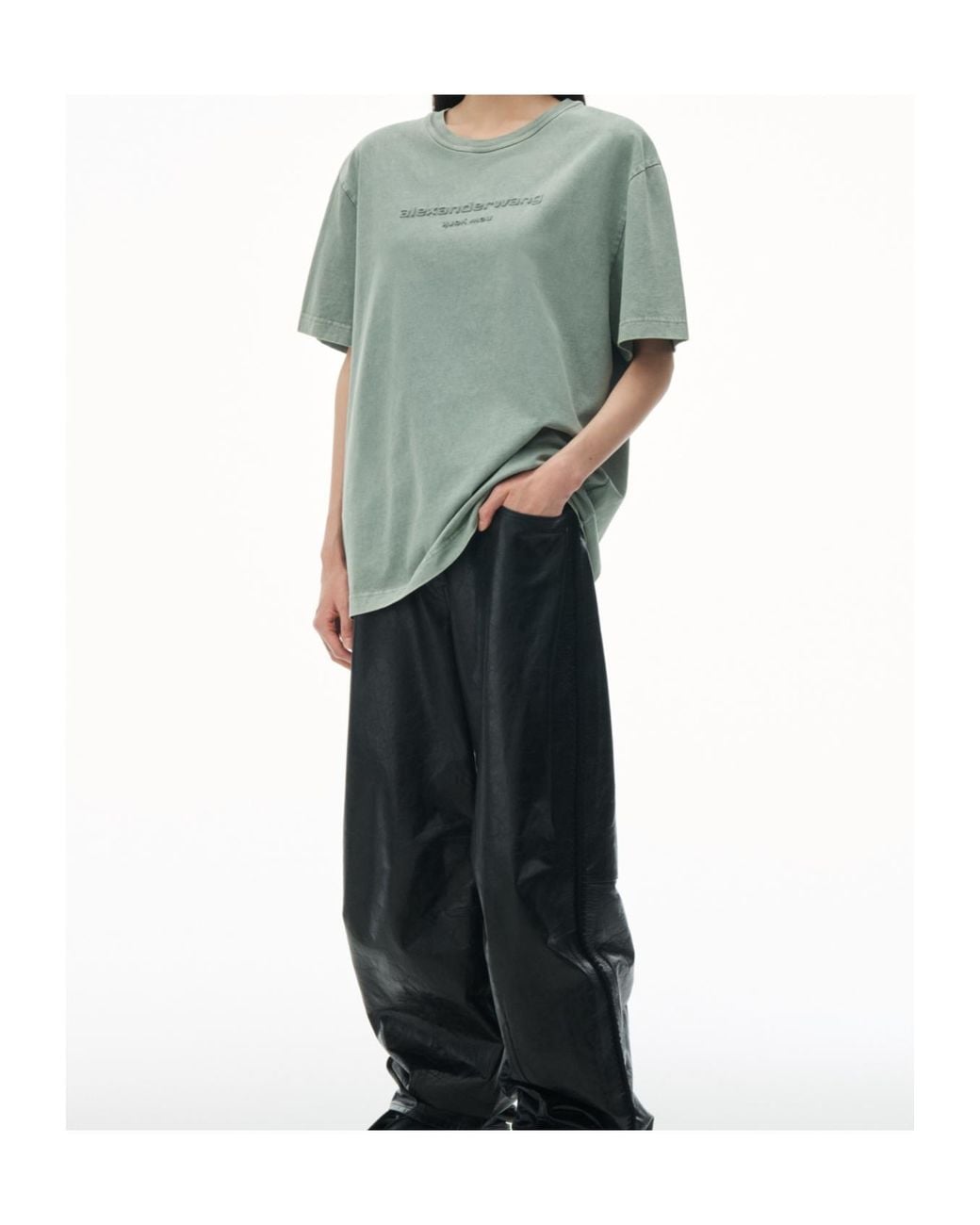 Alexander Wang Green Logo Embossed Crewneck T-Shirt