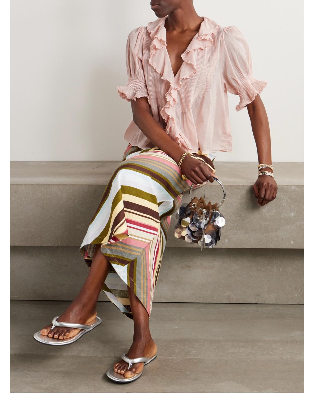 Doen Pink Lace-Trimmed Ruffled Shirt