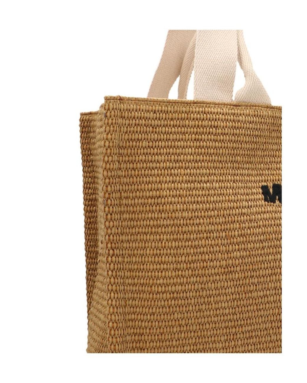 Marni Natural Logo Embroidered Top Handle Bag
