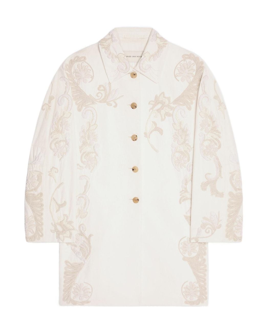 Dries Van Noten White Embroidered A-Line Coat