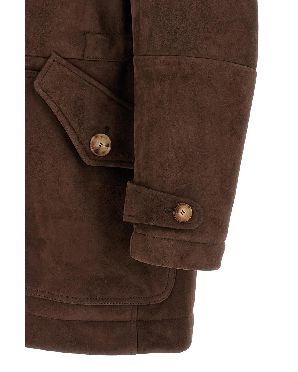 Brunello Cucinelli Brown Straight Hem Shearling Coat for men