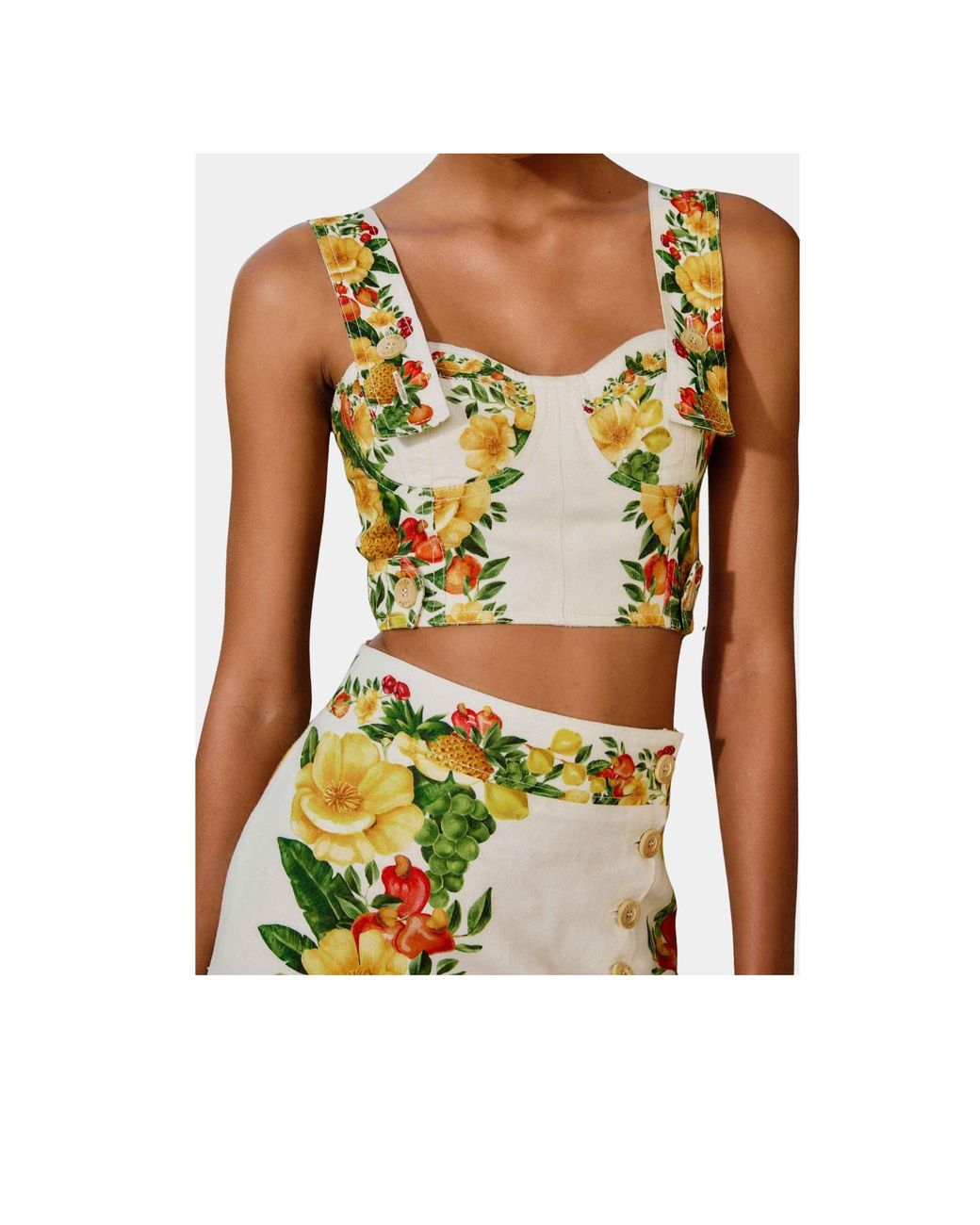 Farm Rio Yellow Cropped Printed Linen Top