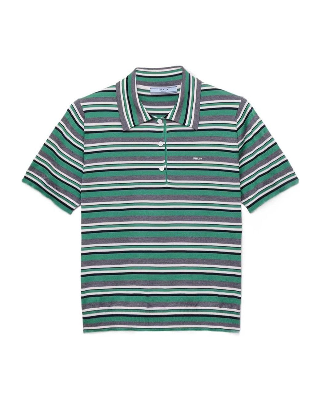Prada Green Short-Sleeved Striped Cotton Polo Shirt