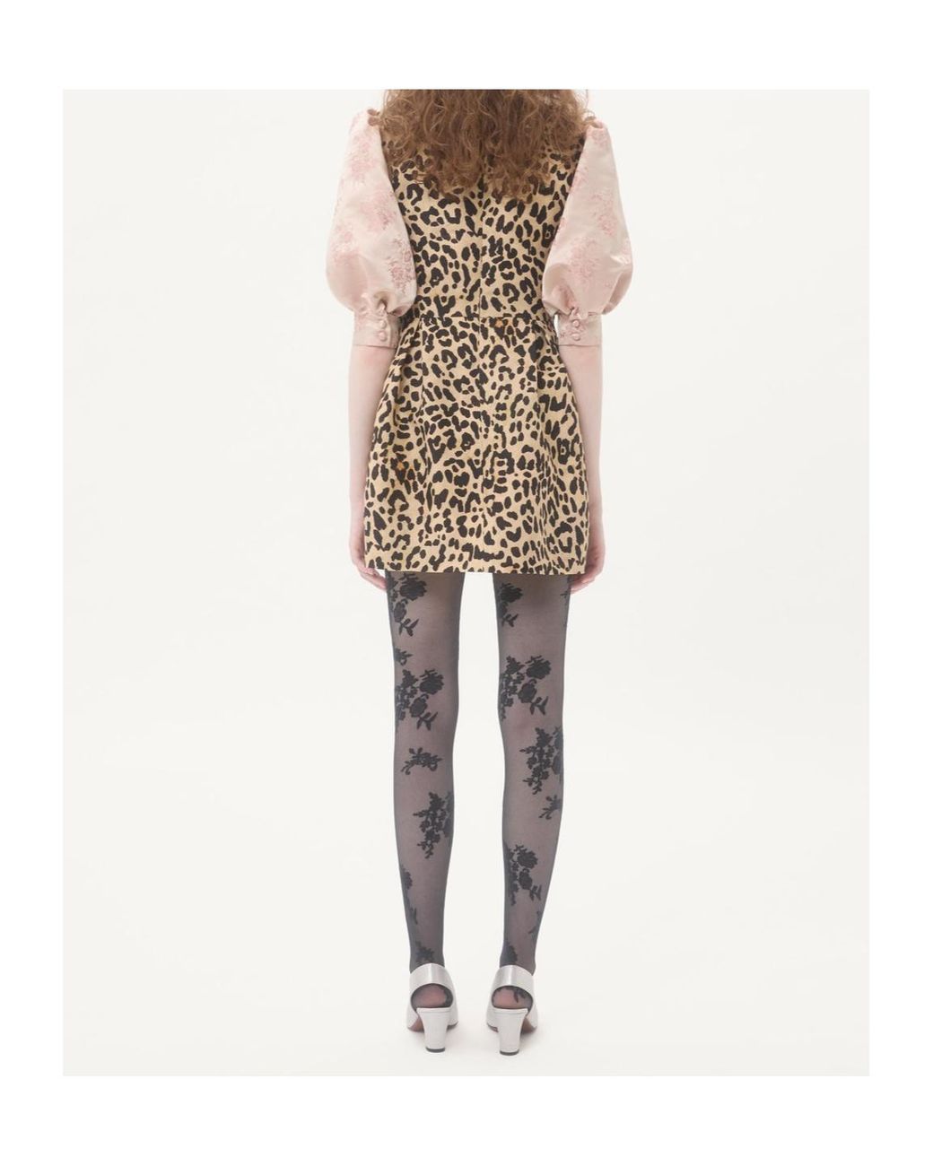 Valentino Natural Leopard Printed Puff-Sleeved Mini Dress