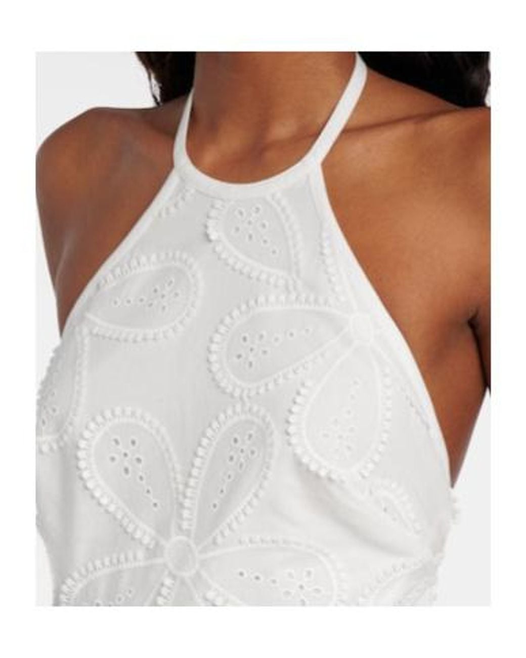 Elie Saab White Embroidered Belted Cotton-Blend Midi Dress