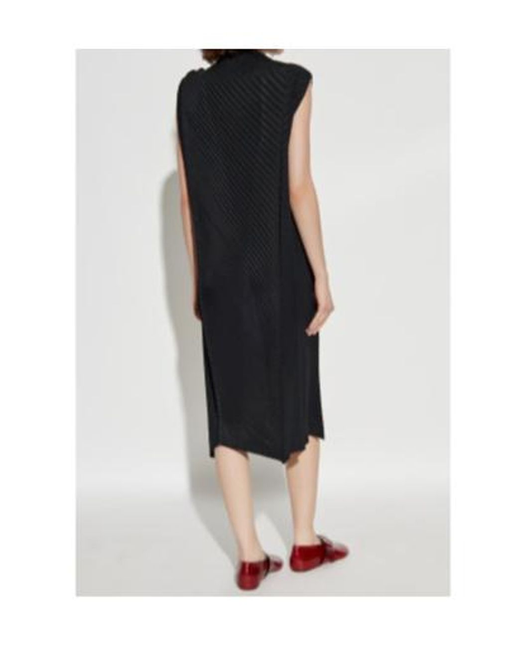 Issey Miyake Black Pleated Sleeveless Asymmetrical Dress