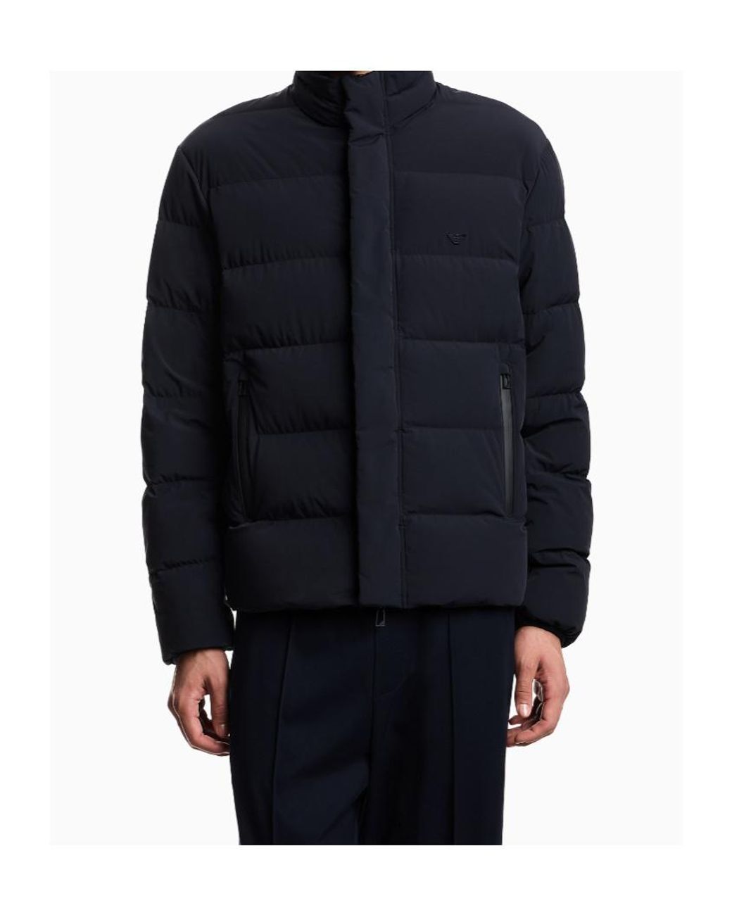 Emporio Armani Blue Nylon Down Jacket With Tone-On-Tone Logo On The Chest for men