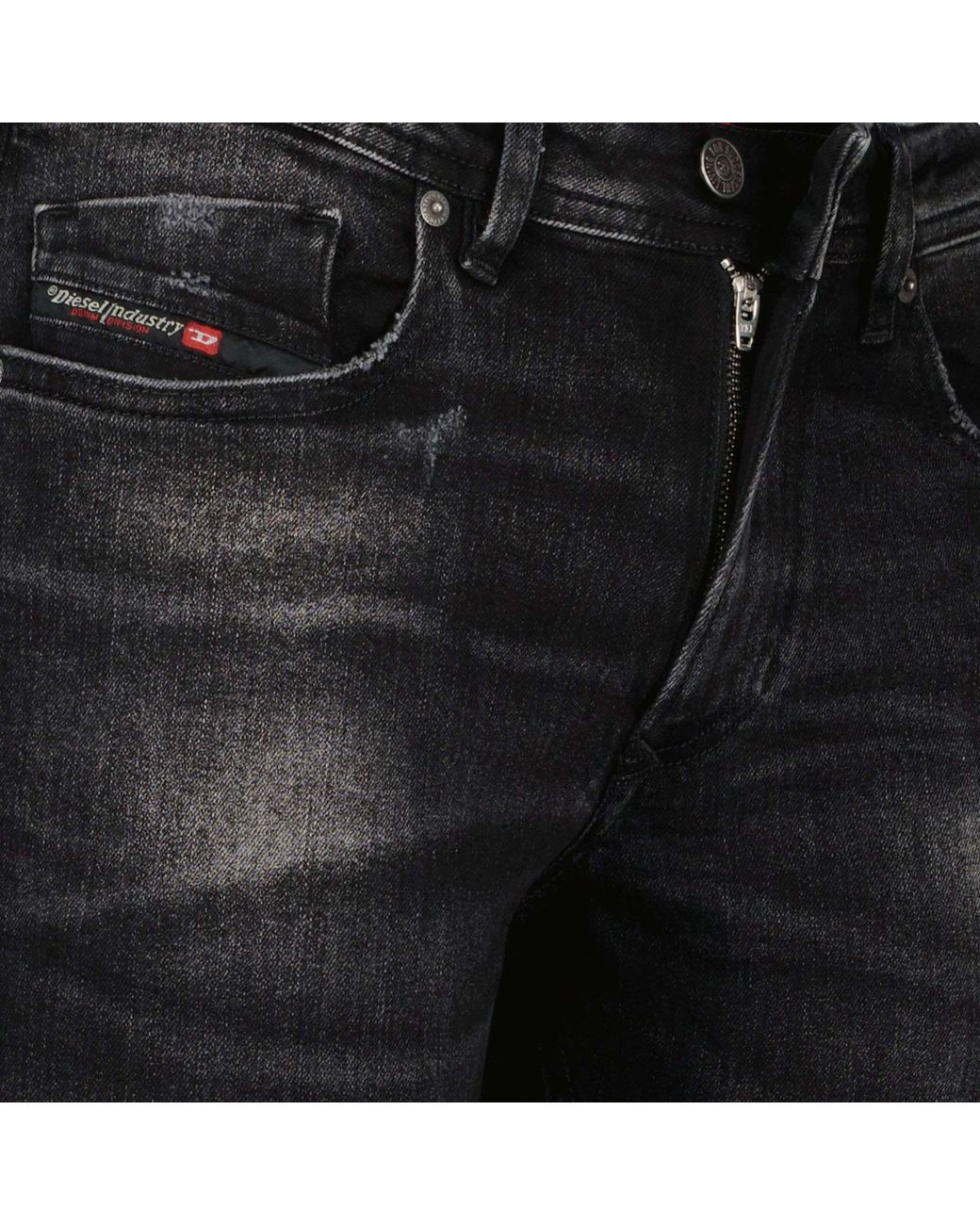 DIESEL Black Logo-Patch Distressed Jeans for men