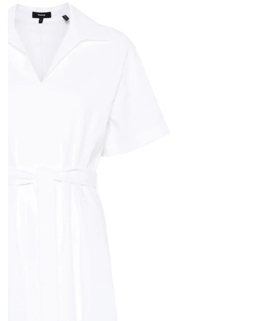 Theory White Tied Fastened Short-Sleeved Midi Dress