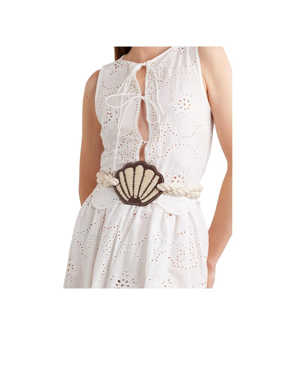 Johanna Ortiz White Leather Trimmed Cord Waist Belt