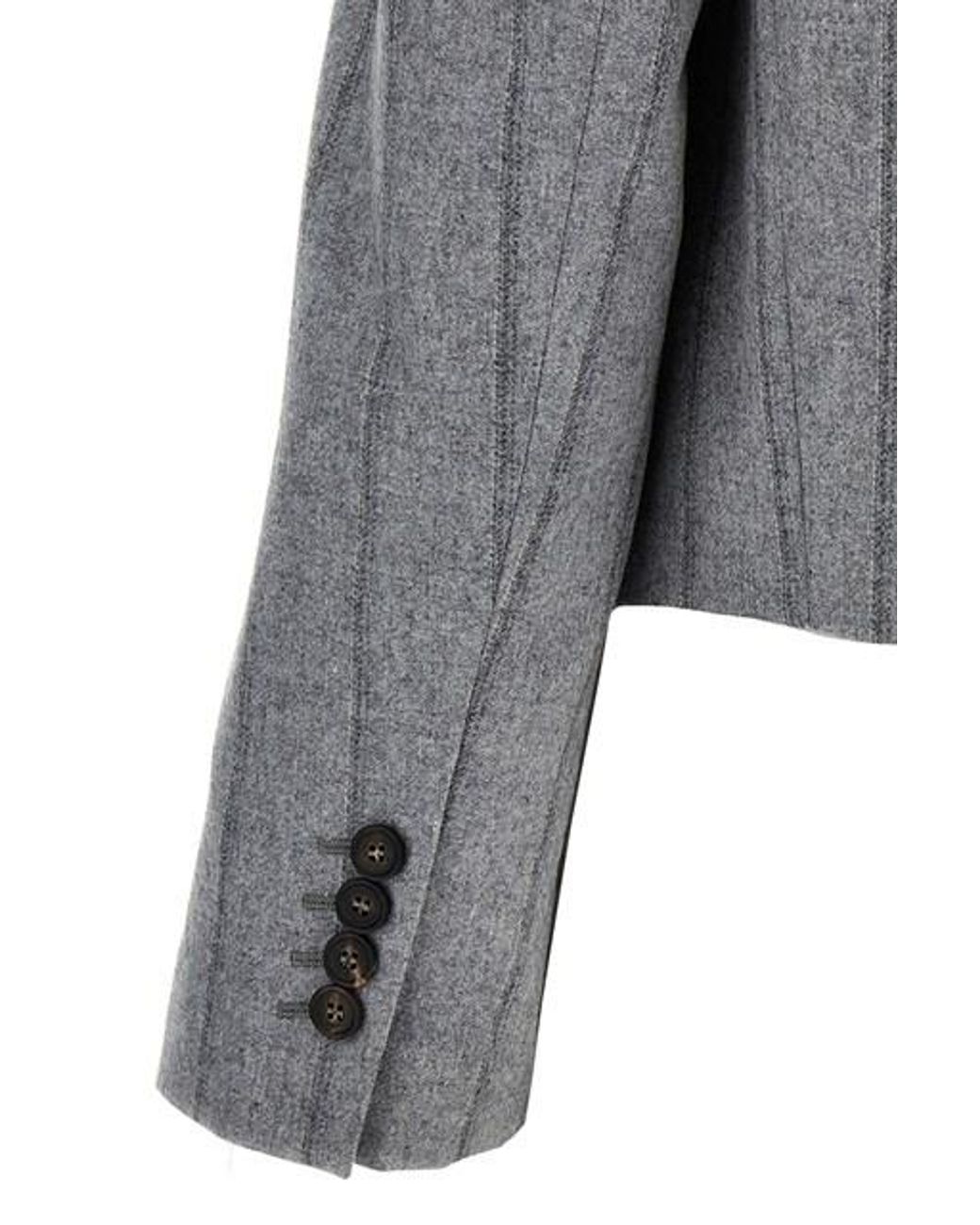 Brunello Cucinelli Blue Striped Cropped Flannel Blazer