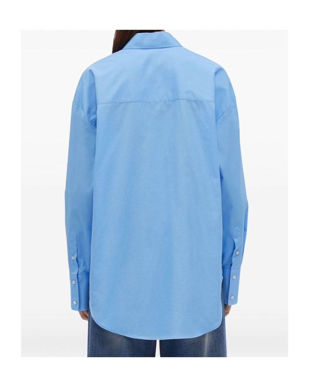 MSGM Blue Floral Patch Curved Hem Shirt