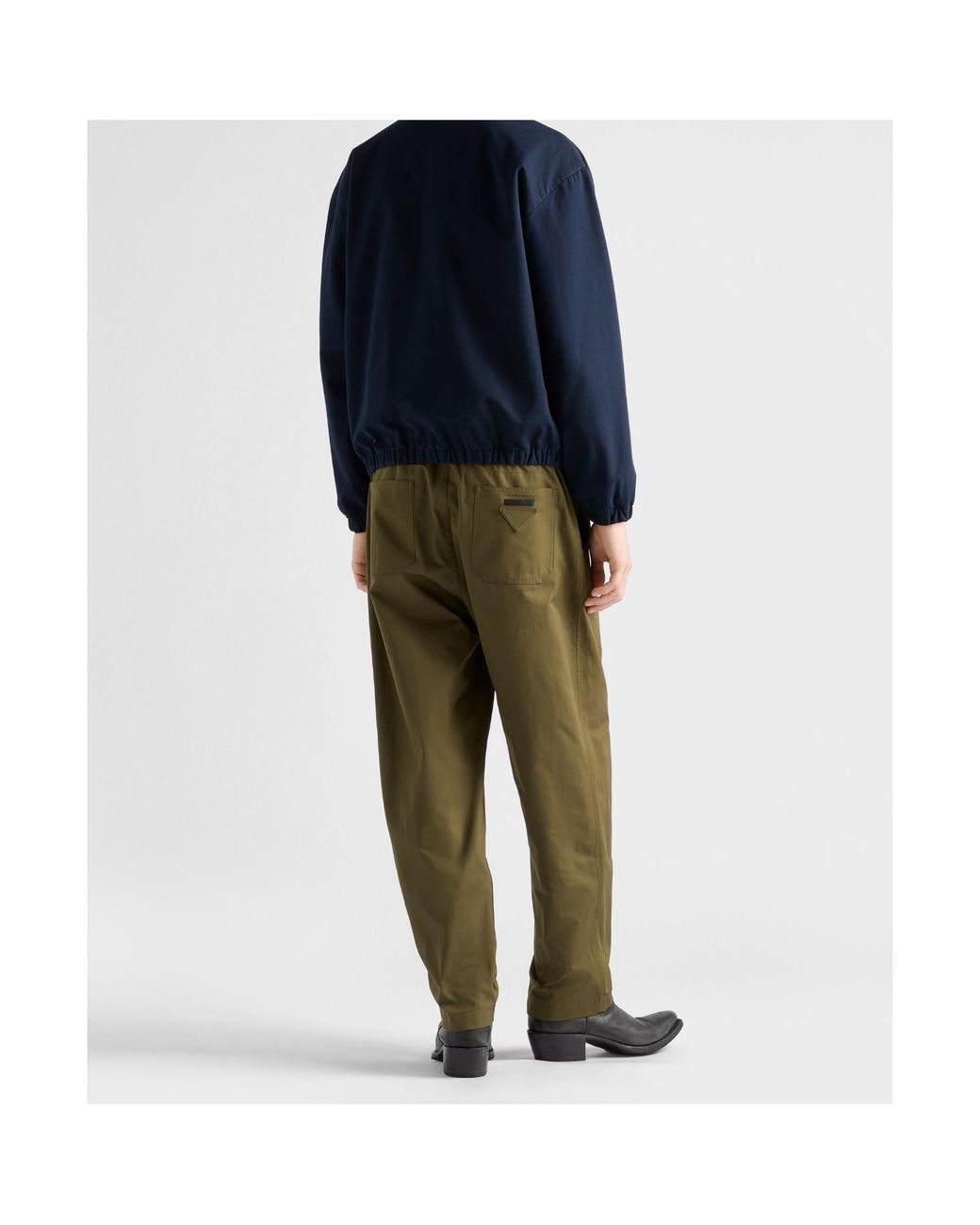 Prada Green Triangle-Logo Patch Elasticated Waistband Trousers for men