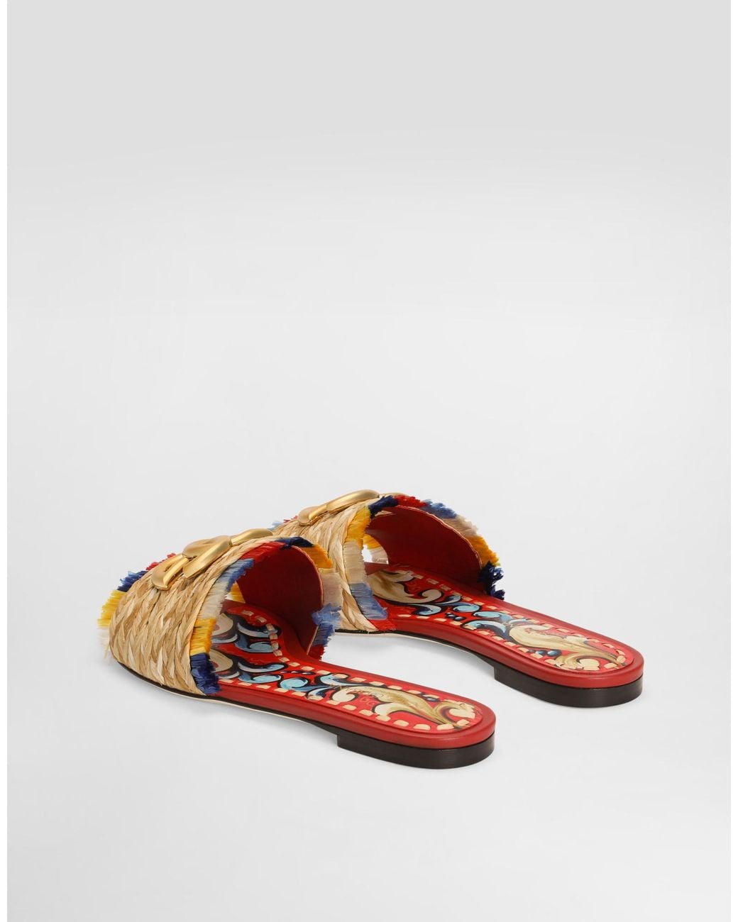 Dolce & Gabbana Multicolor Raffia Flat Slides