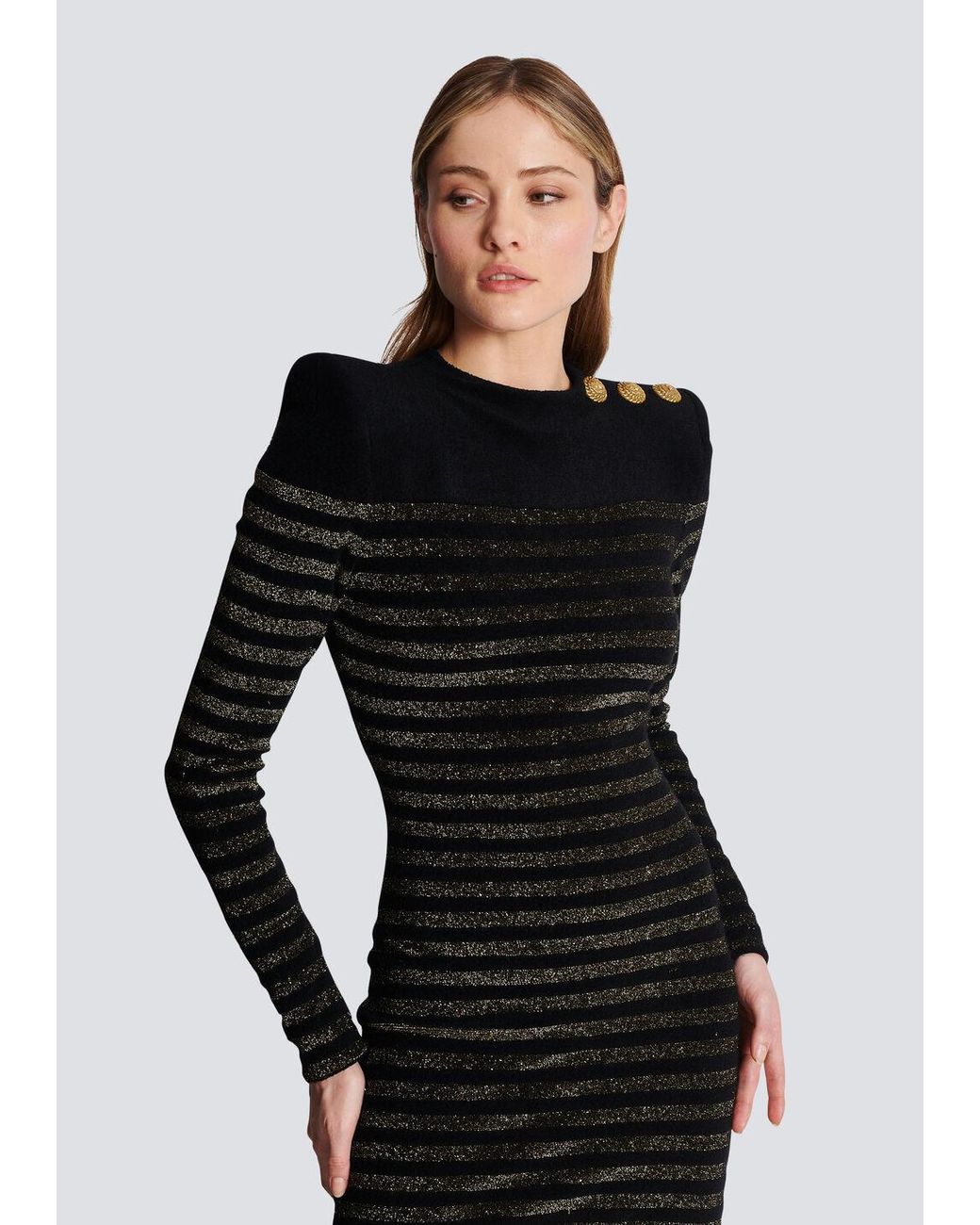 Balmain Black Striped Lurex Jersey Dress