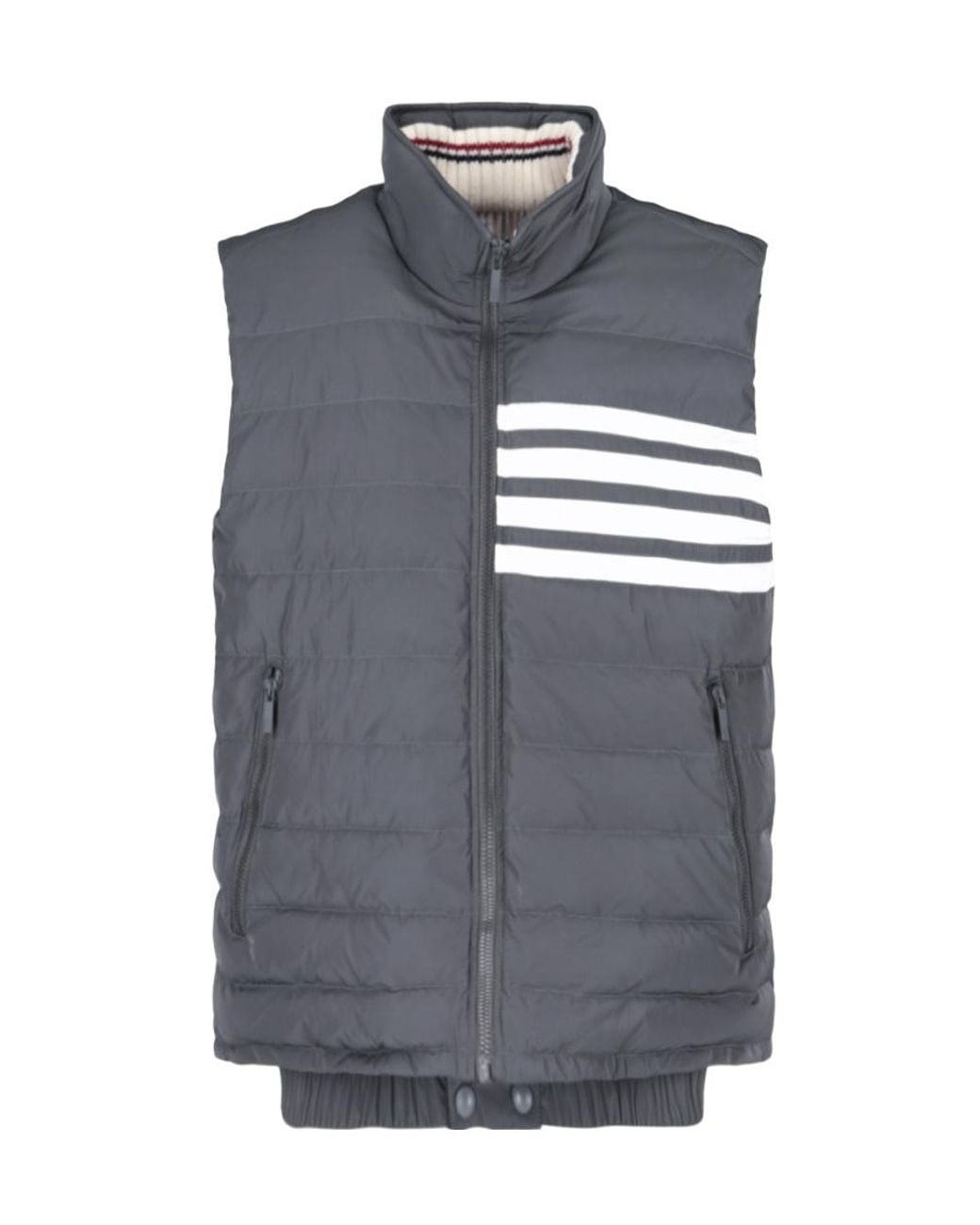 Thom Browne Gray Twill Down-Filled 4-Bar Ski Vest for men