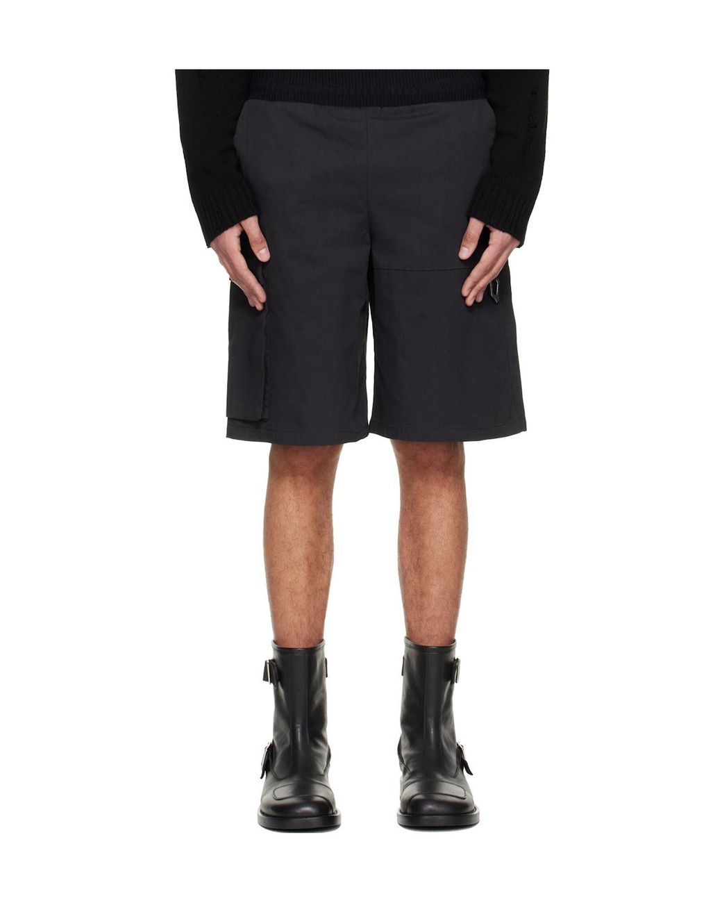 HELIOT EMIL Black Pulsar Elastic Waist Cargo Shorts for men