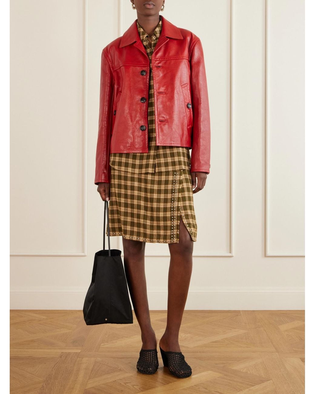 Wales Bonner Red Leather Biker Jacket