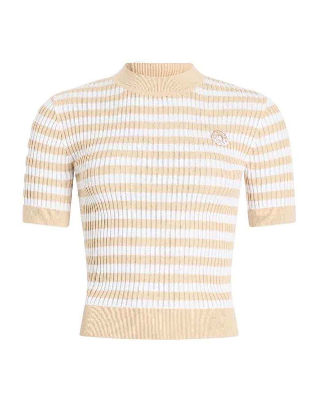 Patou White Striped Ribbed Short-Sleeve Knitted Sweater