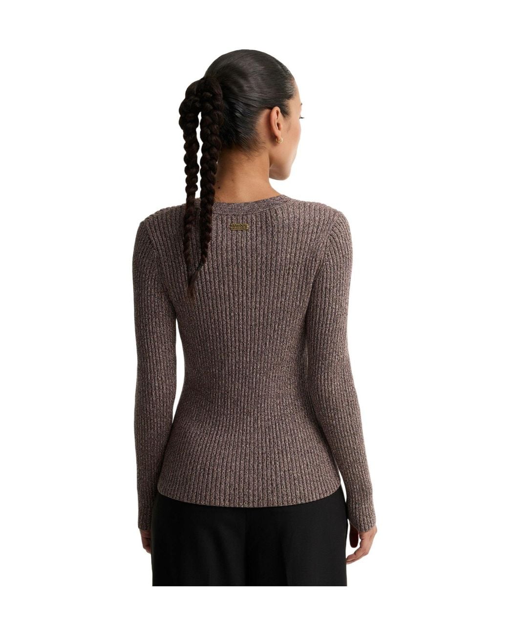 Barbour Gray Crewneck Vertical Rib Knit Top