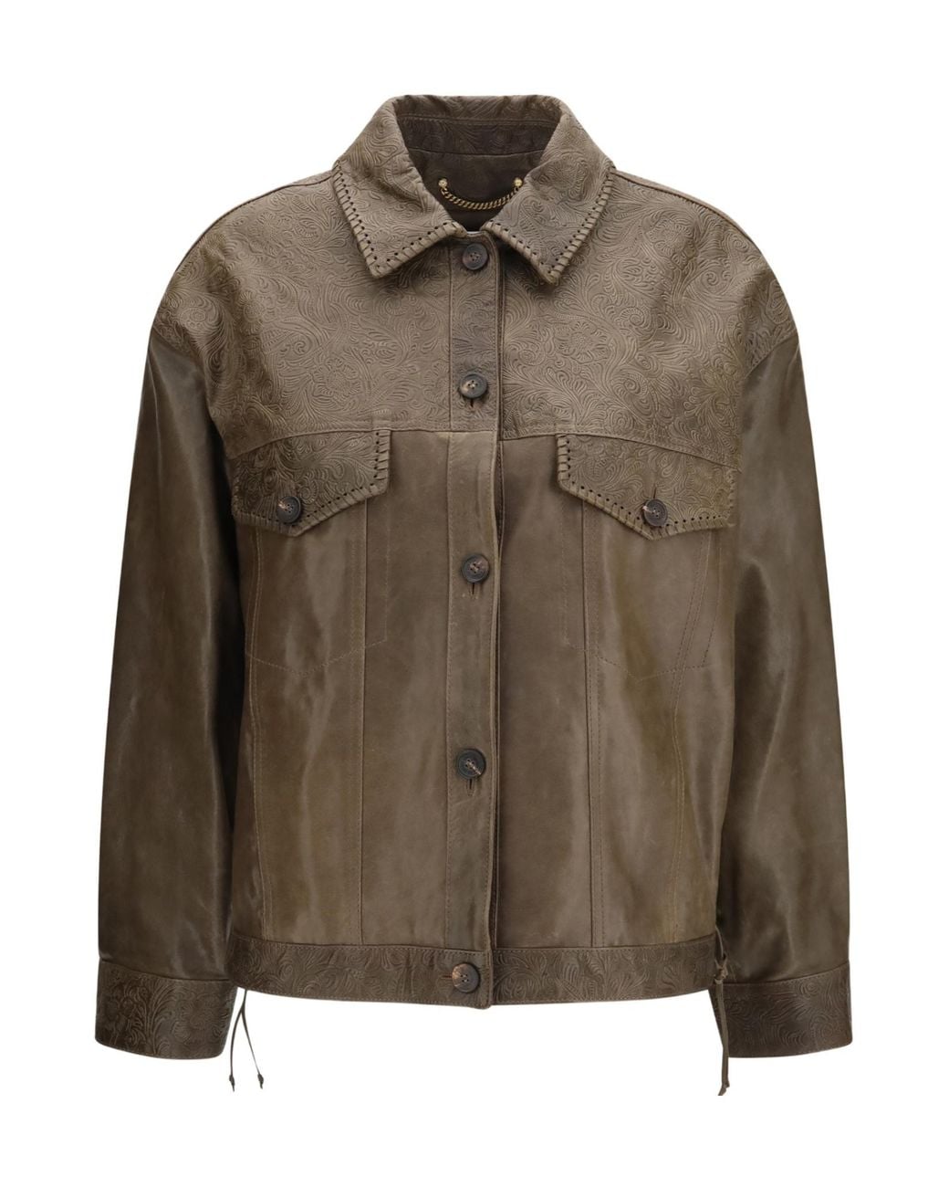Golden Goose Deluxe Brand Green Babete Leather Jacket With Embossed Details