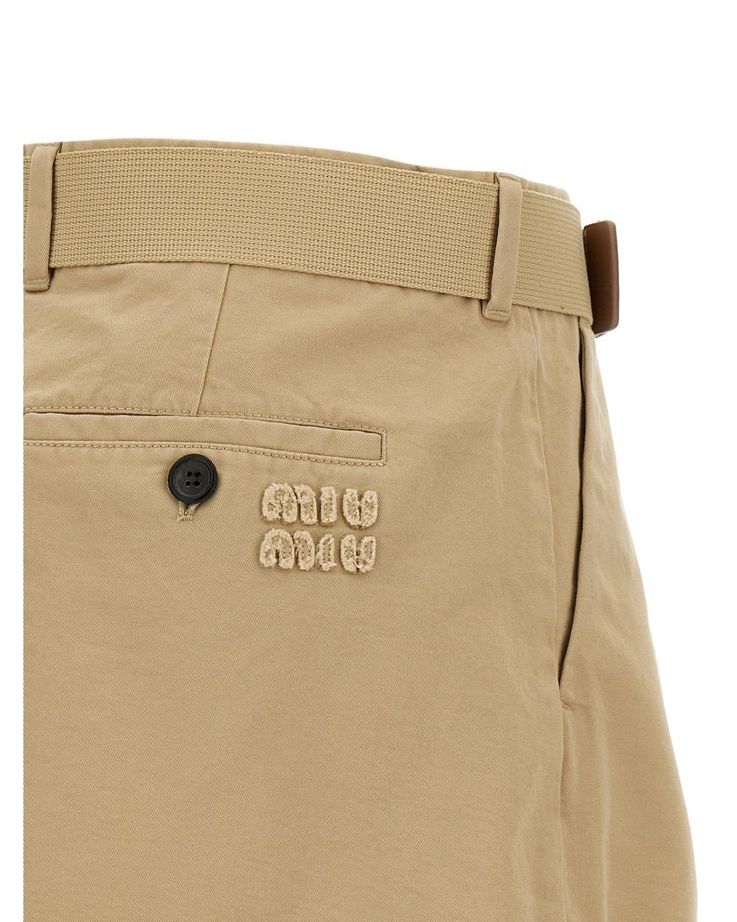 Miu Miu Natural Cotton Belted Mini Skirt
