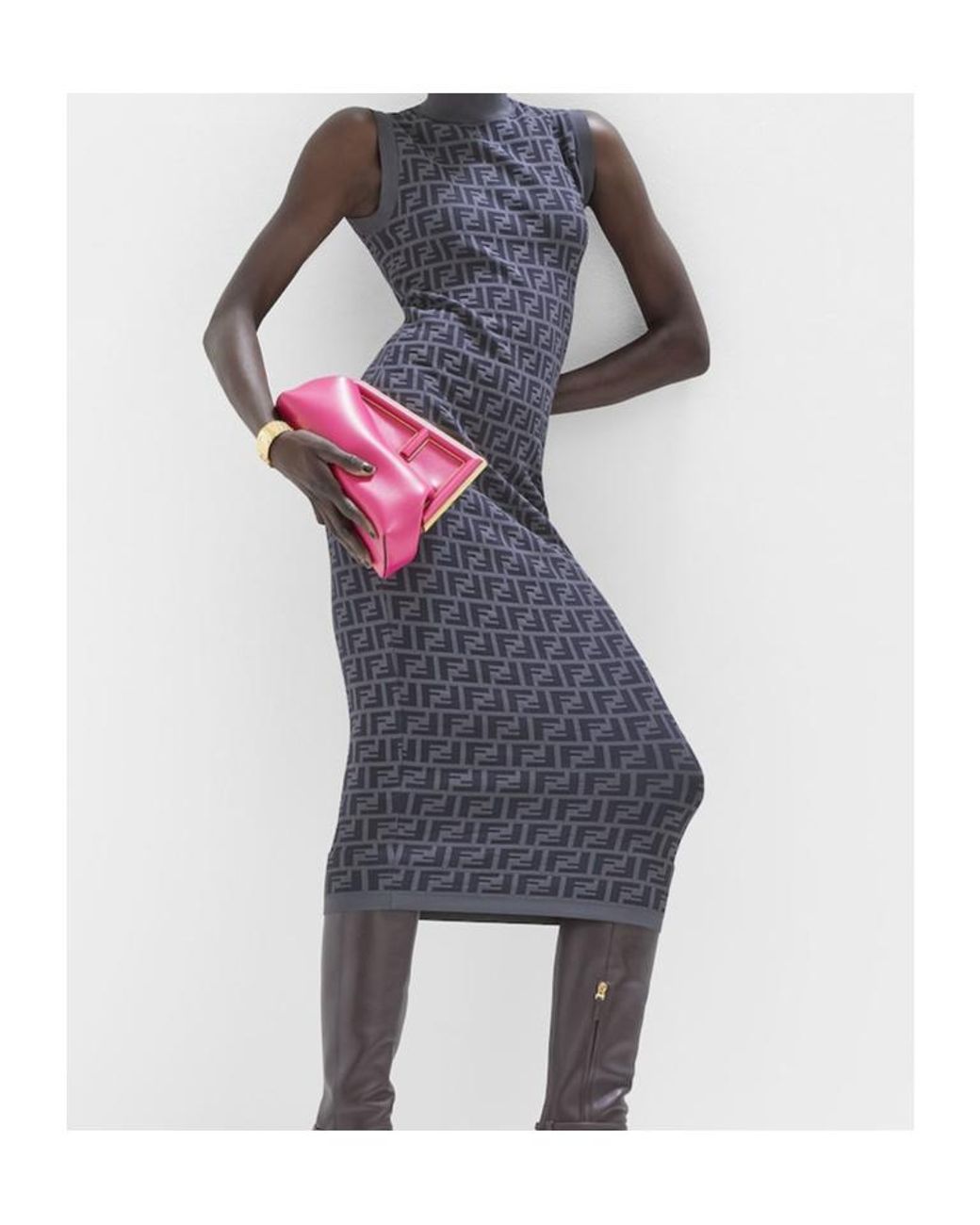 Fendi Pink First Midi Oversized F Clasp Bound Tote Bag