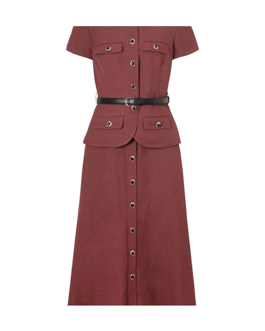 Self-Portrait Red Belted Peplum-Waist Midi Dress