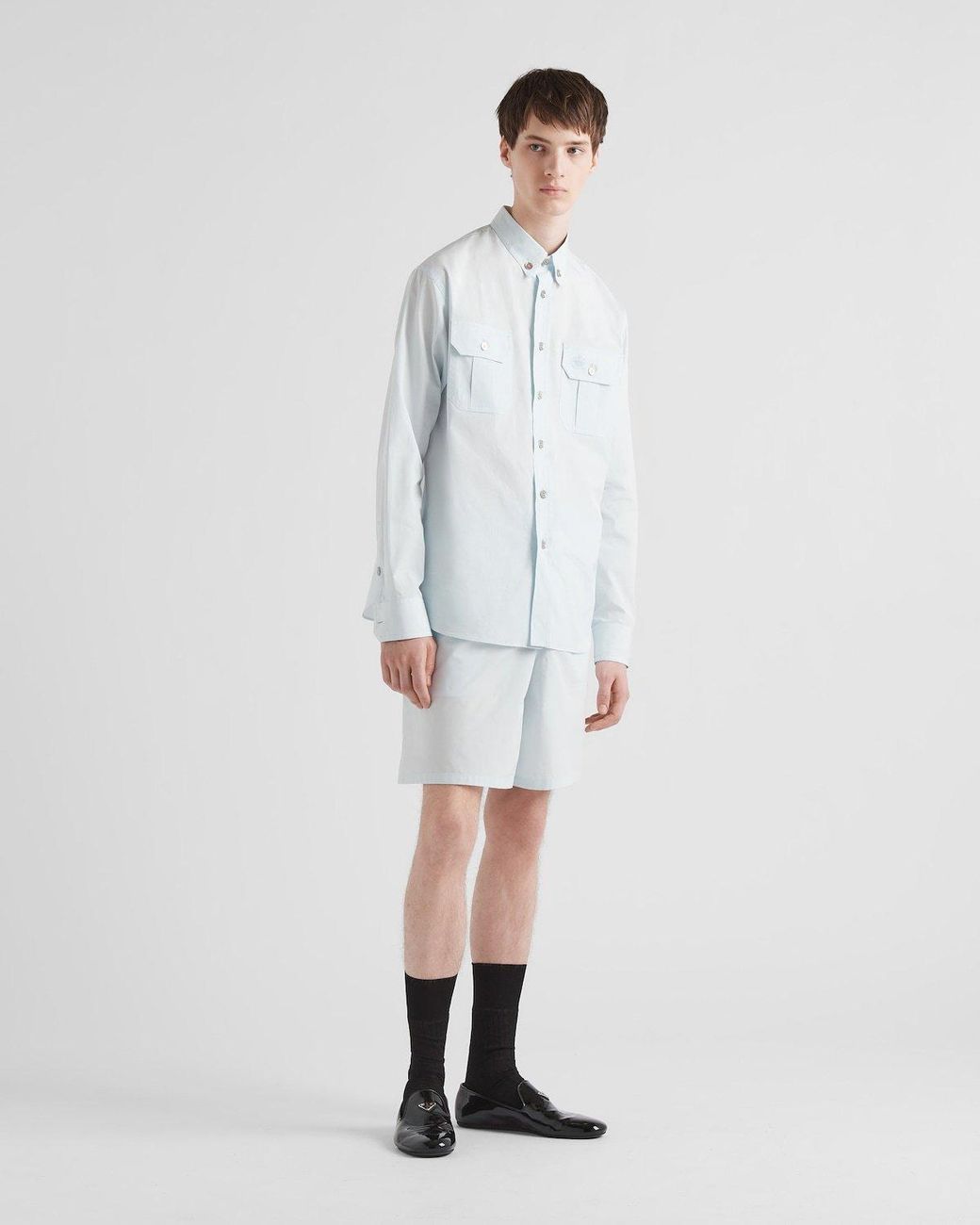 Prada Blue Long-Sleeved Button-Up Shirt for men