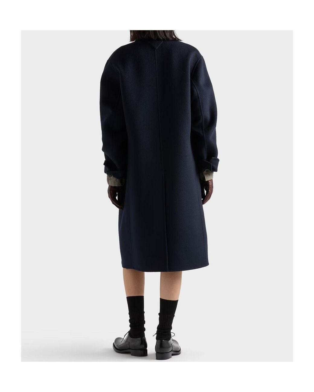Prada Blue Belted Faux Fur-Trim Coat