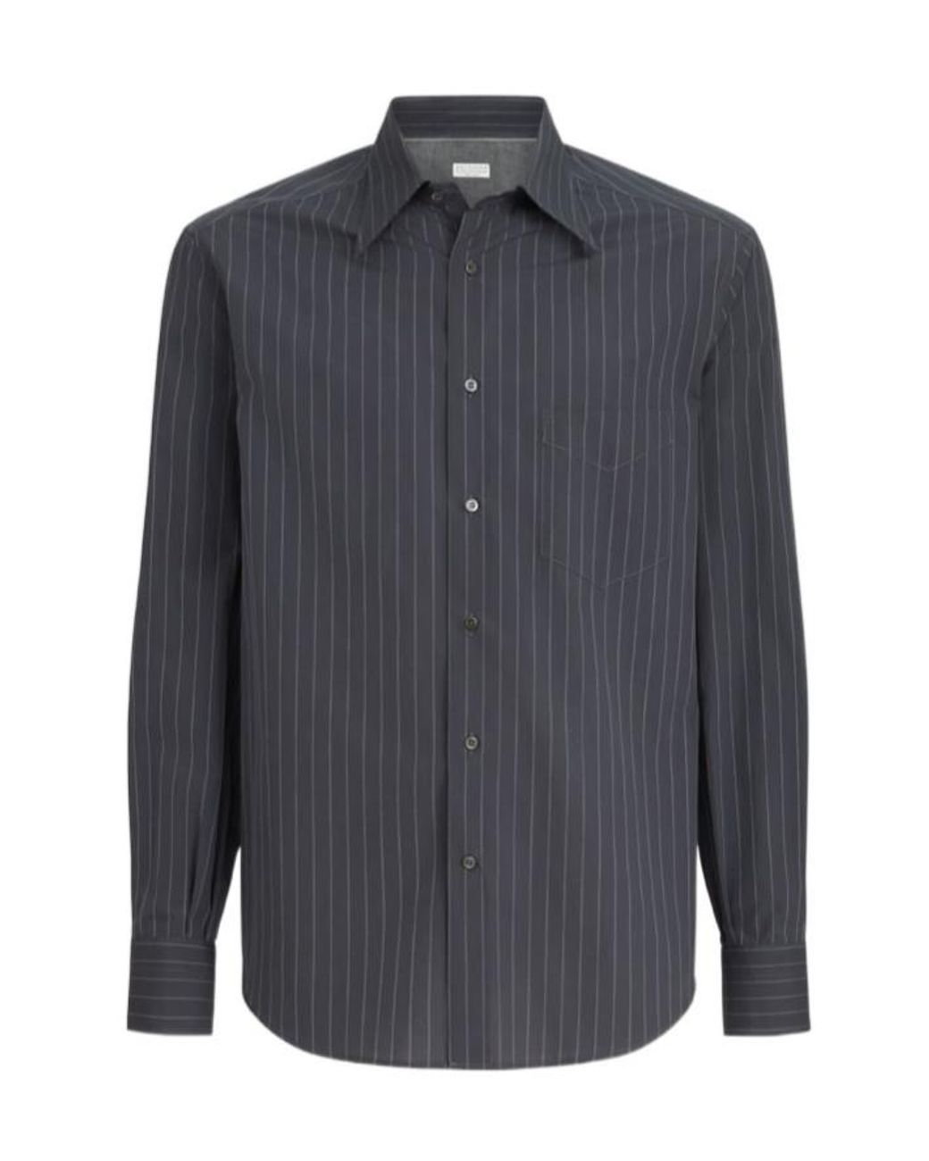 Brunello Cucinelli Blue Double Pinstripe Cotton Overshirt With Italian Collar And Chest Pocket for men