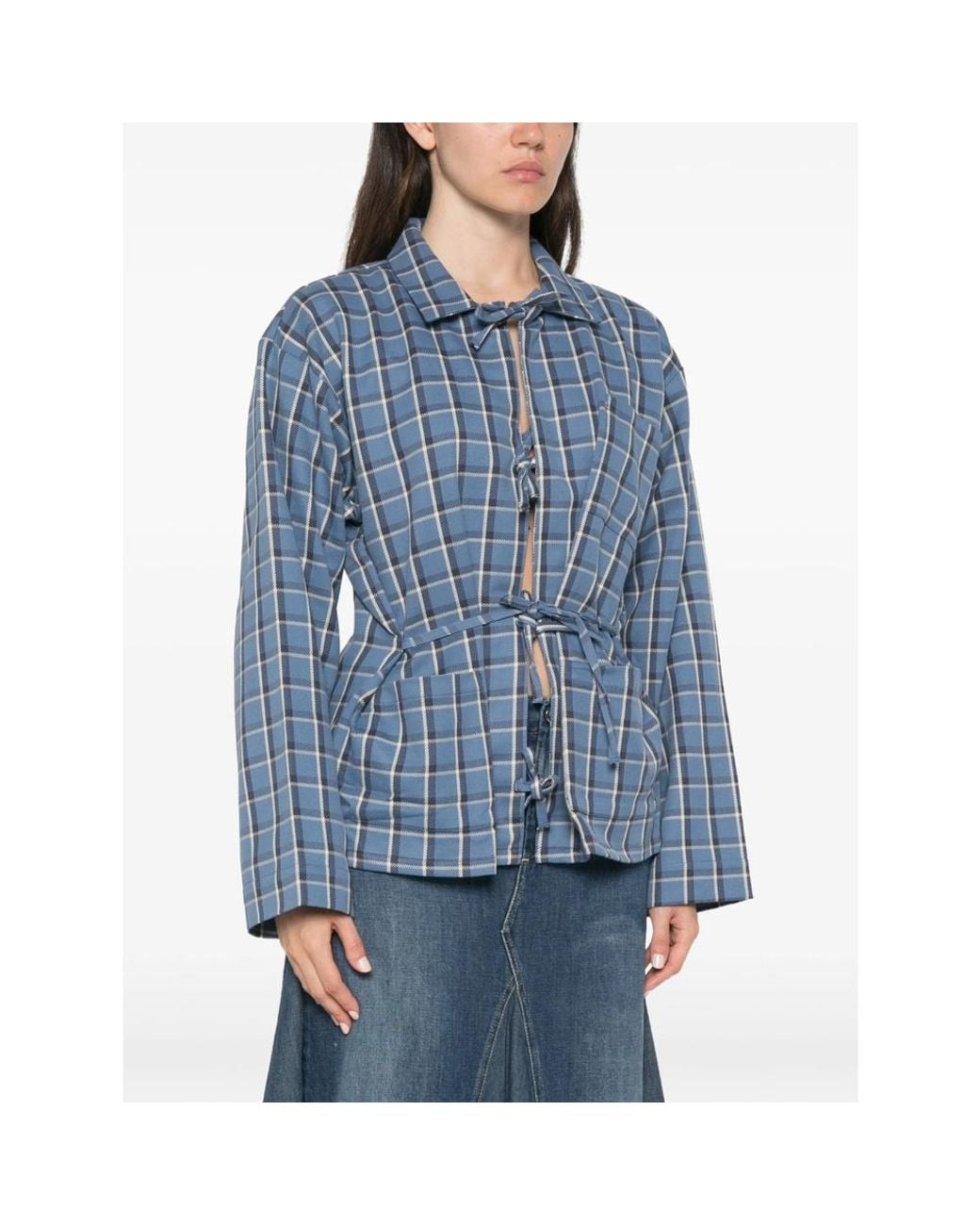 Baserange Blue Long-Sleeve Plaid Shirt