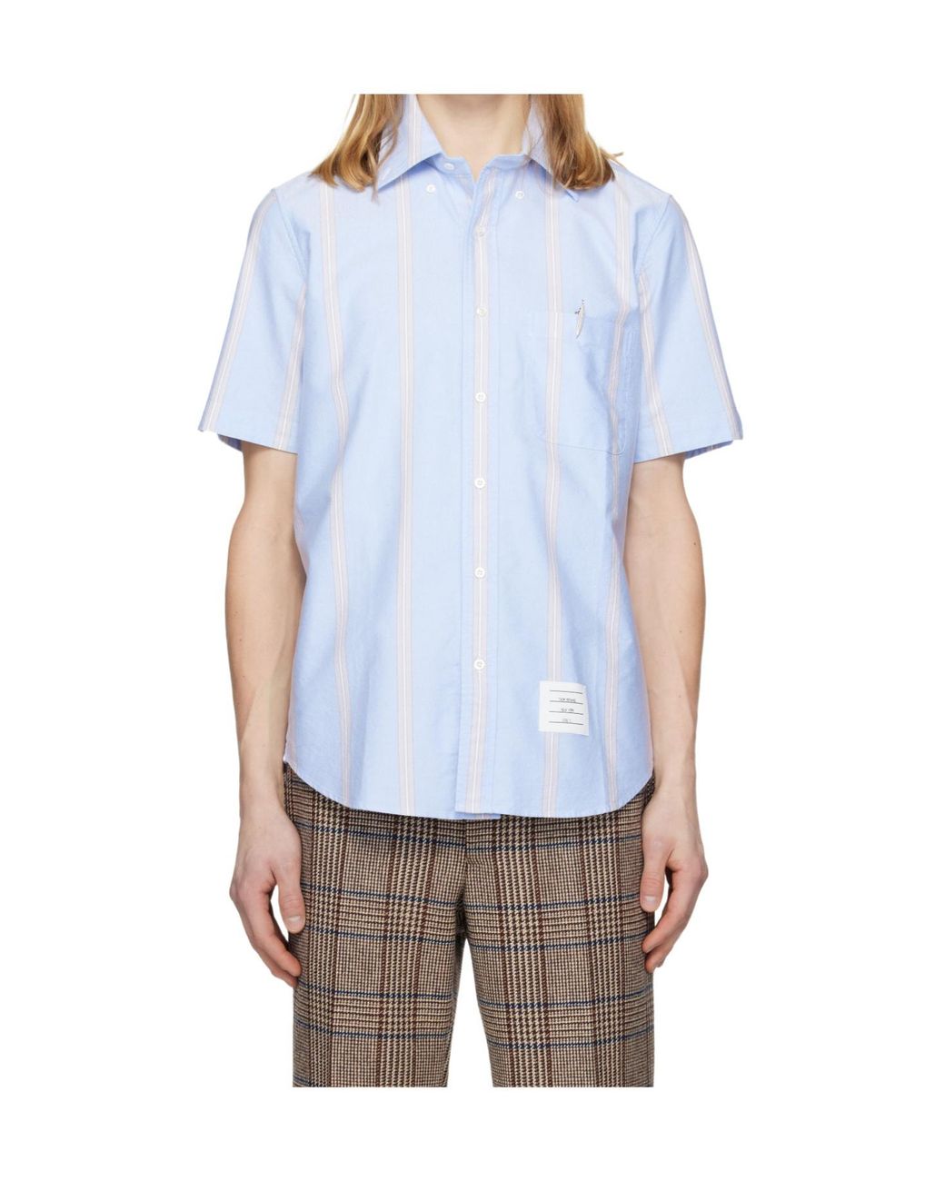 Thom Browne Blue Striped Short-Sleeve Shirt for men