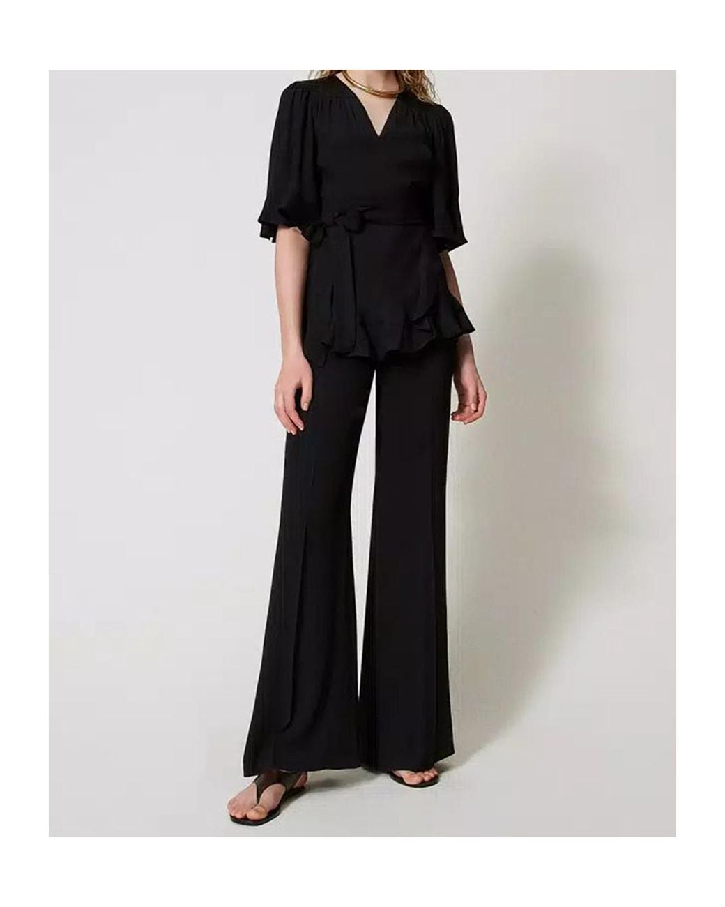 Twinset Black Ruffle-Detail Wrap Top