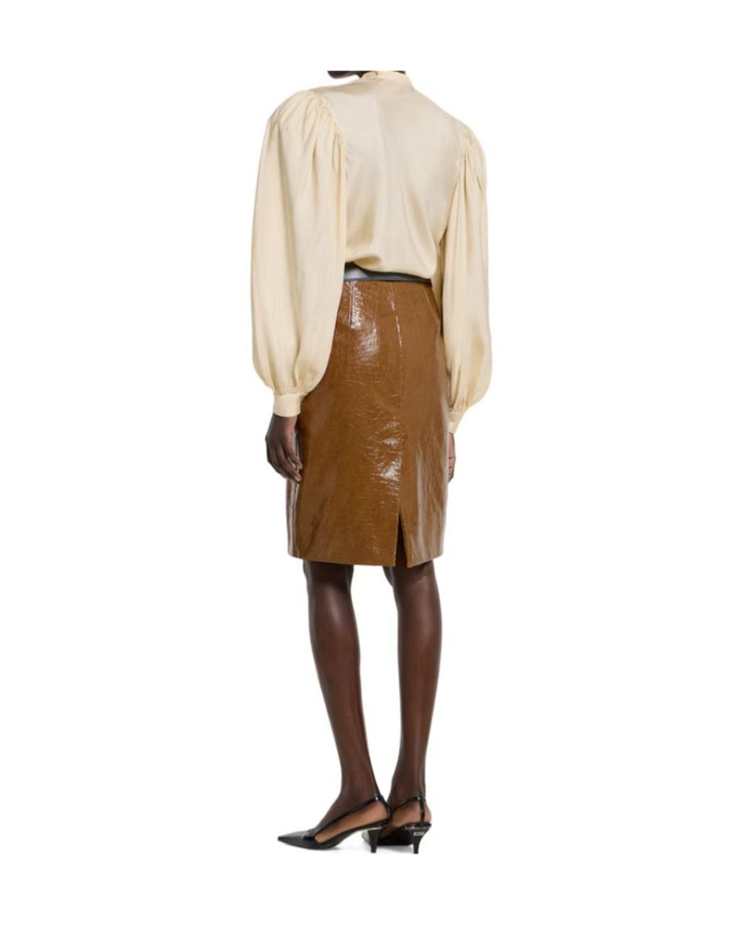 Gucci Brown Shiny Leather Midi Skirt