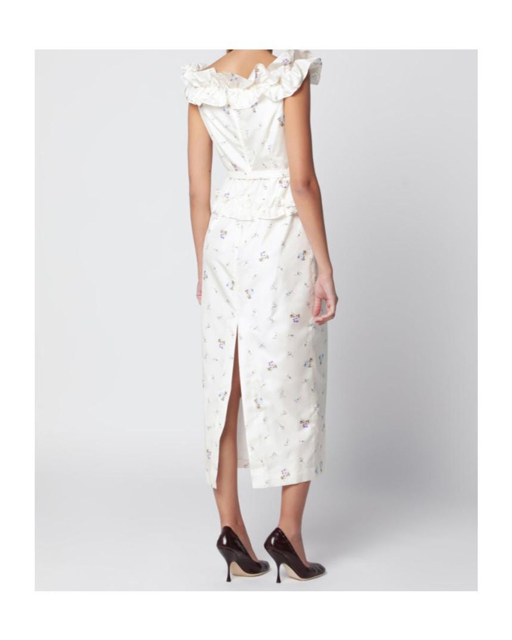 Alessandra Rich White Ruffled Floral-Print Dress