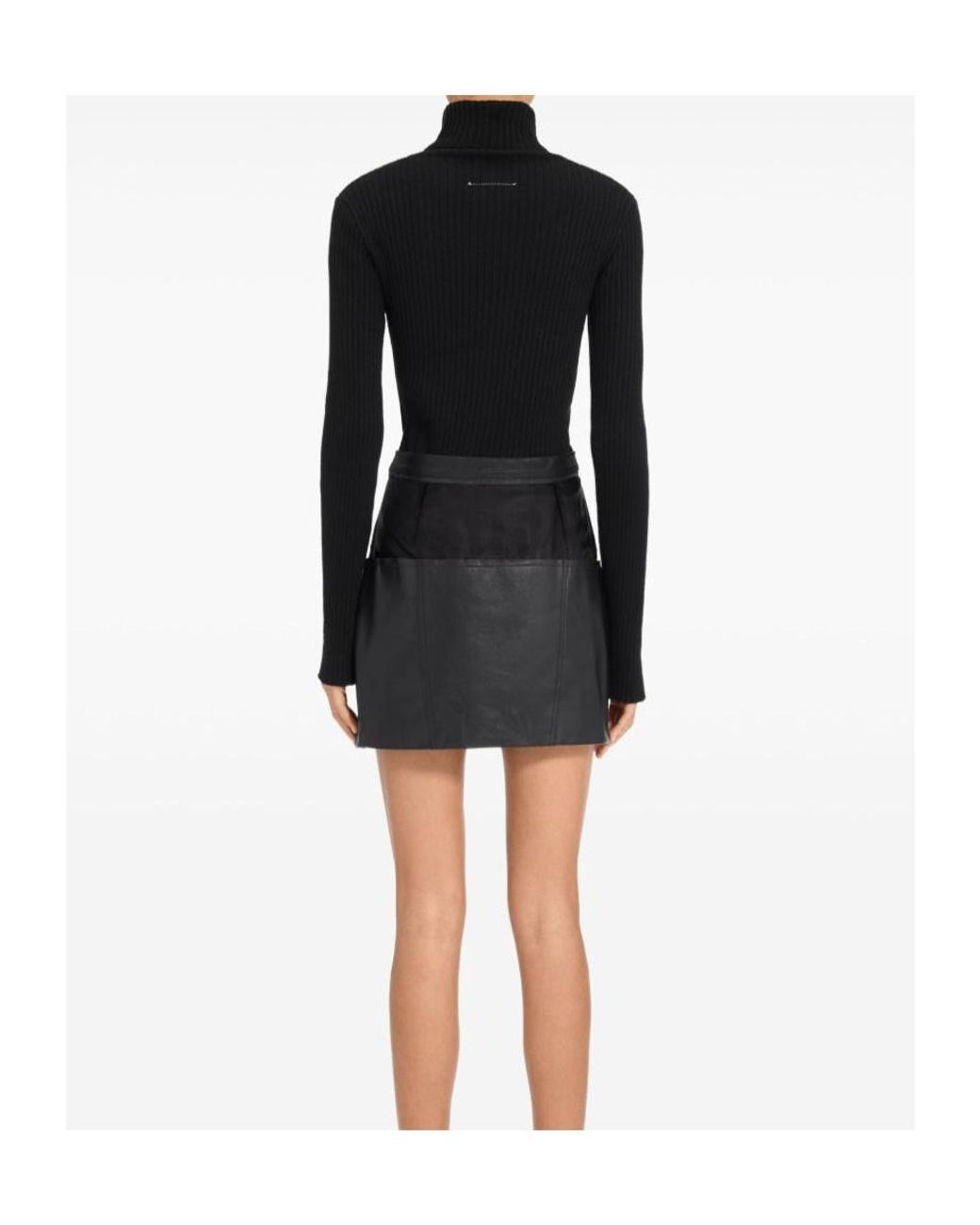 MM6 by Maison Margiela Black Leather Panelled Mini Straight Skirt