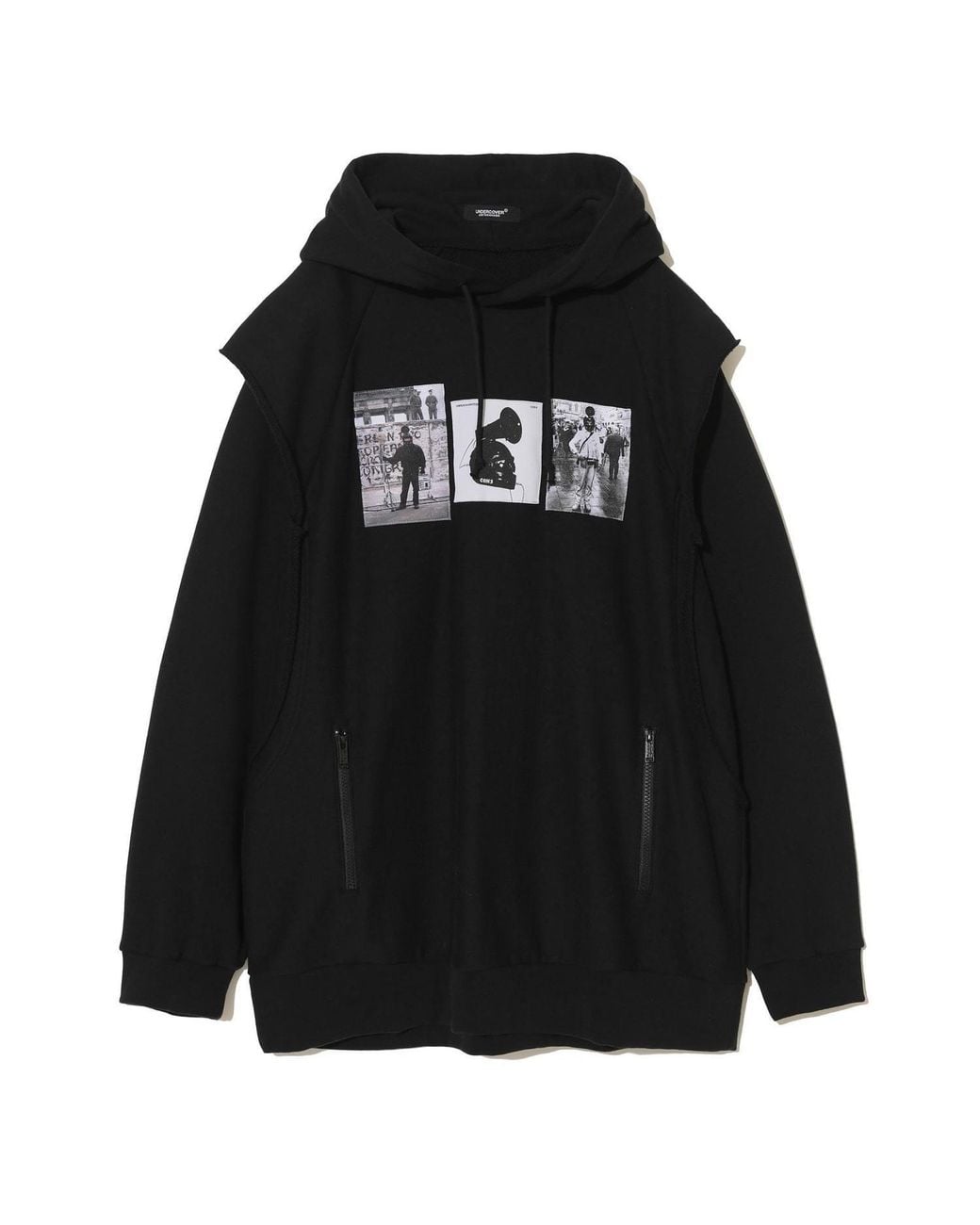 Undercover Black Graphic Printed Layered Hoodie for men