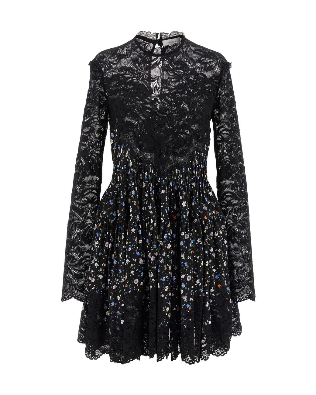 Rabanne Black Floral Pleated Lace Dress