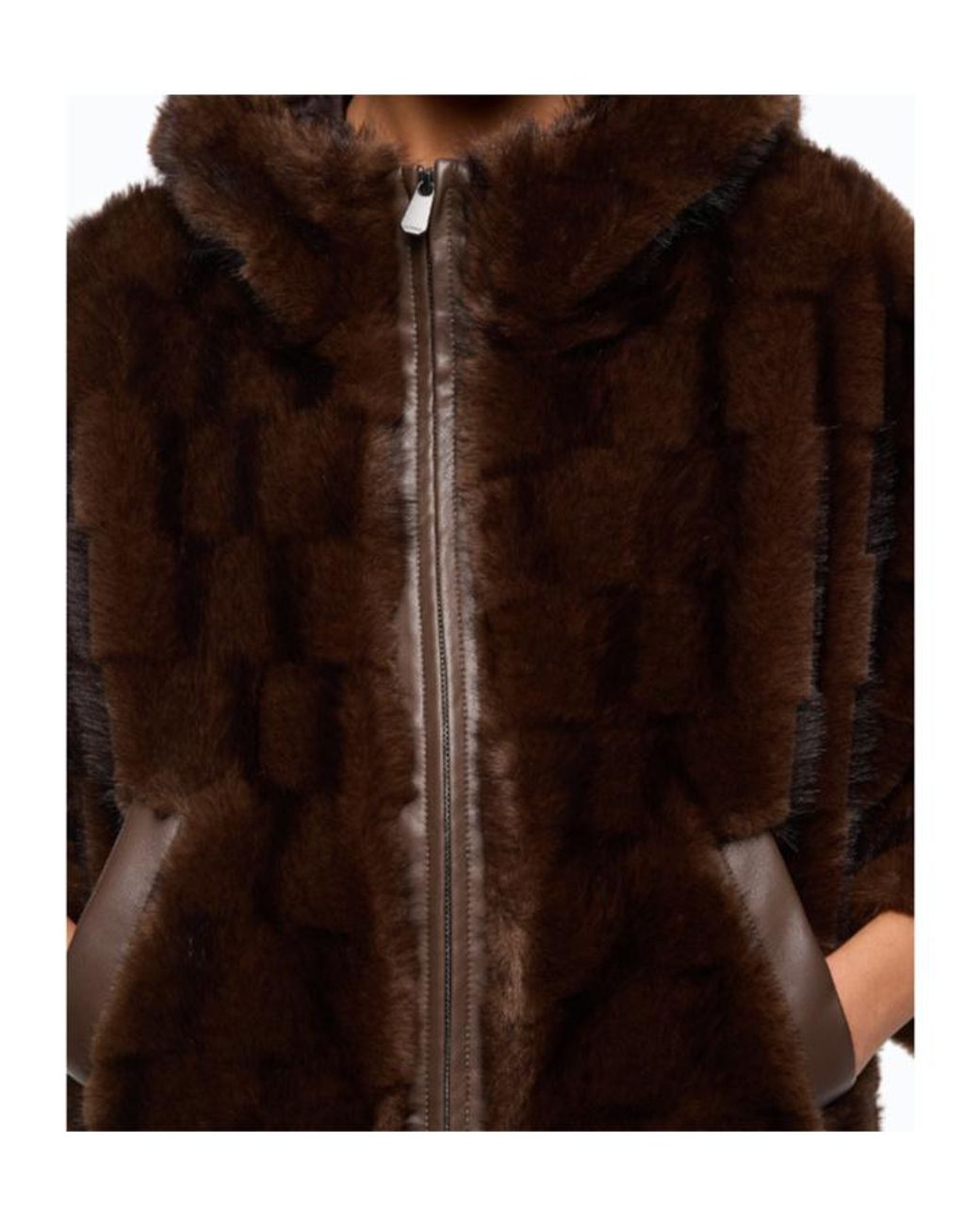 Pinko Brown Faux Fur Hooded Jacket
