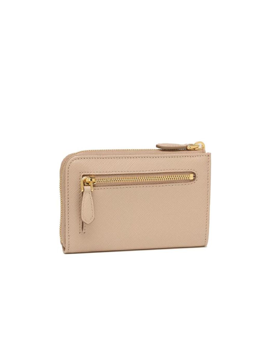 Prada Natural Triangle-Logo Zipped Wallet